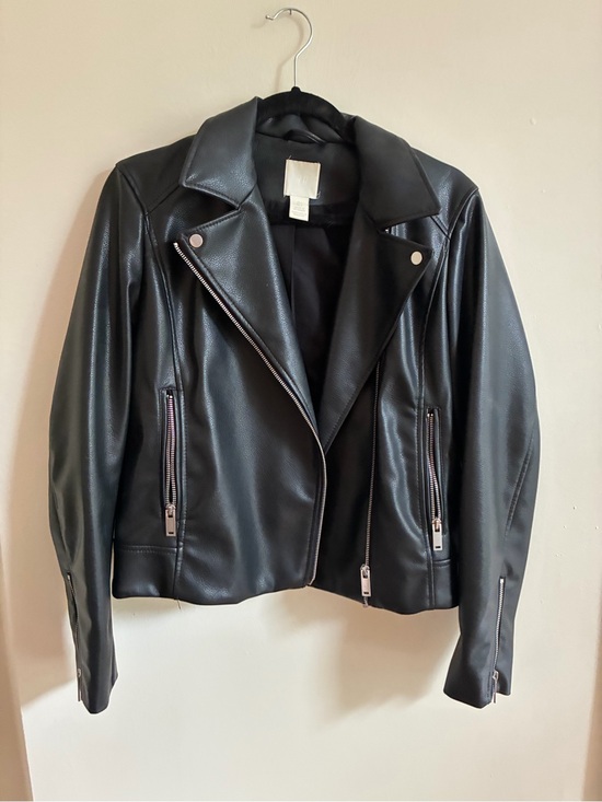 H&M Jackets & Blazers - H&M Black Faux Leather Moto Jacket with Silver Hardware